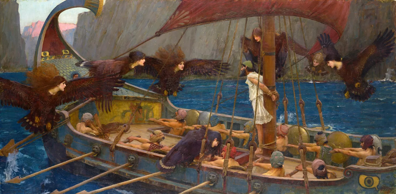 Ulises y las sirenas, de John William Waterhouse - Atarse al mástil